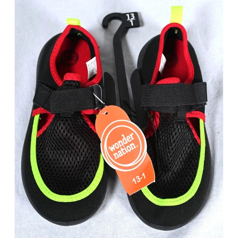 NEW Wonder Nation Kids Water Shoes Black Little Big Boys Girls Size 13-1